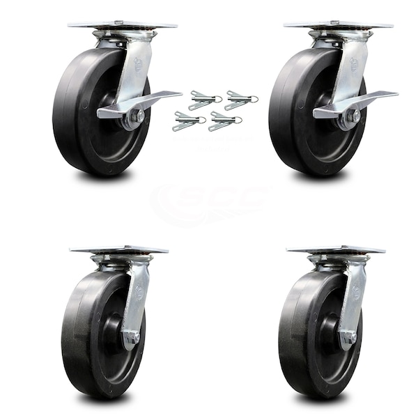 Service Caster 8 Inch Polyolefin Caster Set with Roller Bearing 4 Swivel Lock and 2 Brake SCC SCC-35S820-POR-SLB-BSL-2-BSL-2 - main